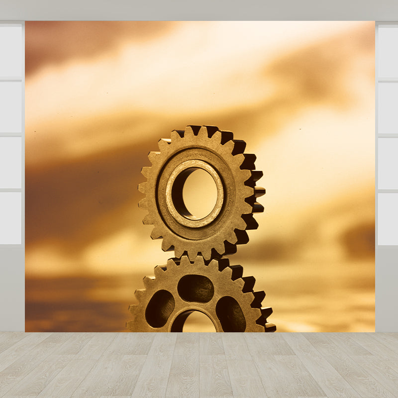Photographic Cogwheel Mural Wallpaper for House Interior, Soft Color, Custom Size