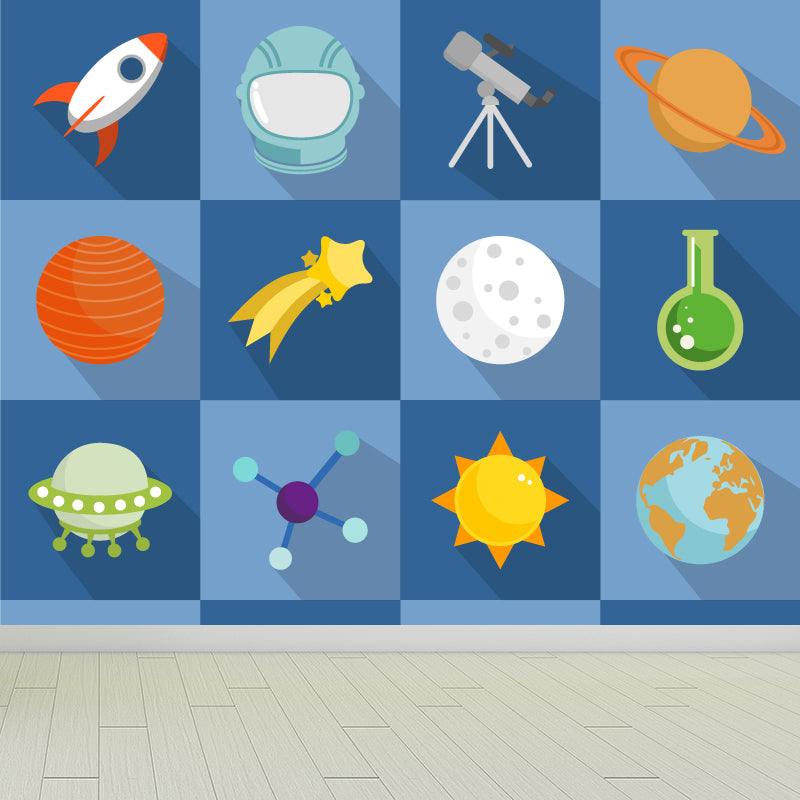 Astronomy Outer Space Mural Decal Kids Style Non-Woven Fabric Wall Decor in Dark Color