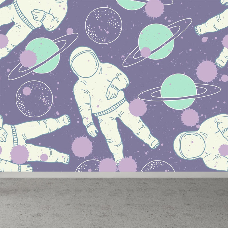 Astronomy Outer Space Mural Decal Kids Style Non-Woven Fabric Wall Decor in Dark Color