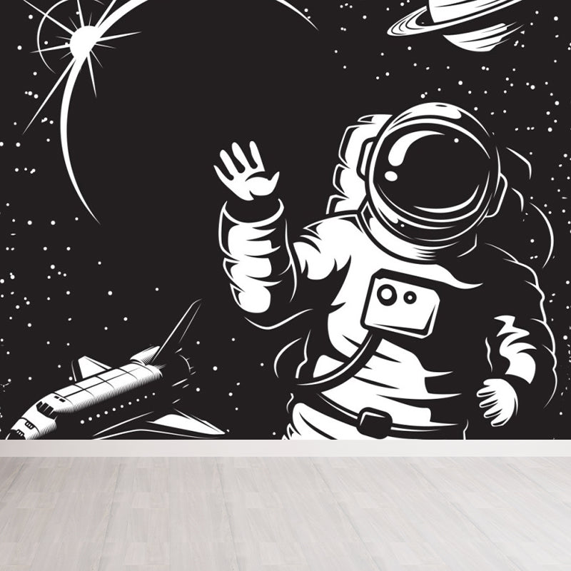 Astronomy Outer Space Mural Decal Kids Style Non-Woven Fabric Wall Decor in Dark Color