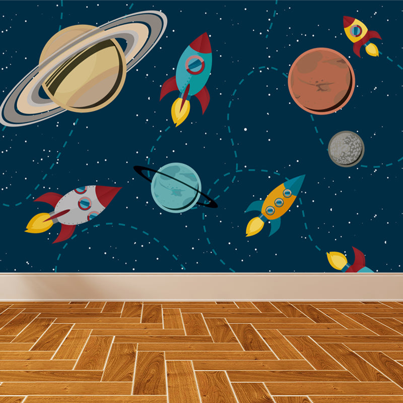 Astronomy Outer Space Mural Decal Kids Style Non-Woven Fabric Wall Decor in Dark Color