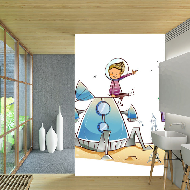 Dark Color Spacecraft Mural Wallpaper Universe Kids Moisture Resistant Wall Covering