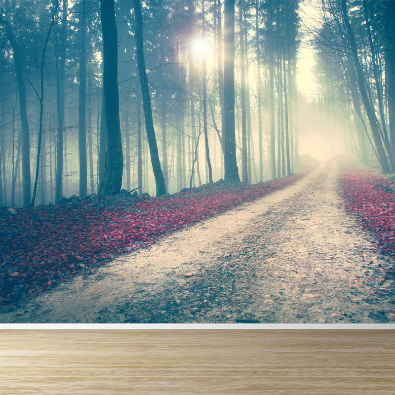 Misty Forest Scenery Wall Mural Modern Non-Woven Wall Decor in Soft Color for Home