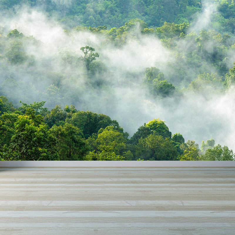 Misty Forest Scenery Wall Mural Modern Non-Woven Wall Decor in Soft Color for Home