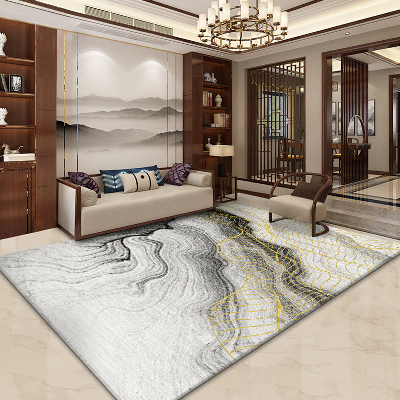 Decorative Swirl Striped Pattern Rug Modernism Rug Polyester Washable Non-Slip Pet Friendly Carpet for Living Room