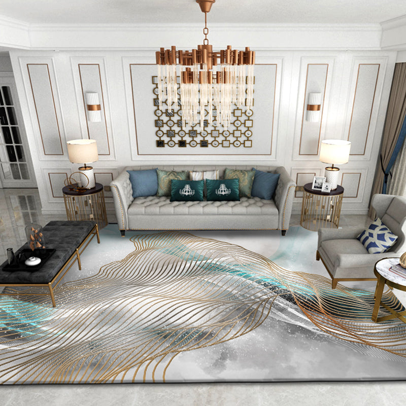 Decorative Swirl Striped Pattern Rug Modernism Rug Polyester Washable Non-Slip Pet Friendly Carpet for Living Room