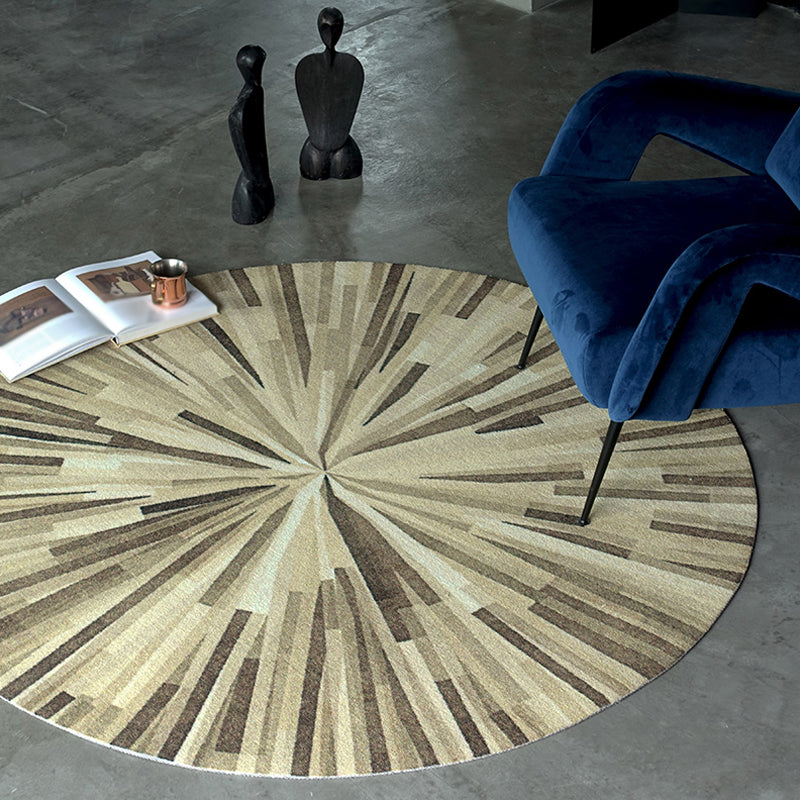 Decorative Brown Novelty Rug Polyester Radial Pattern Area Carpet Washable Non-Slip Backing Pet Friendly Rug for Living Room