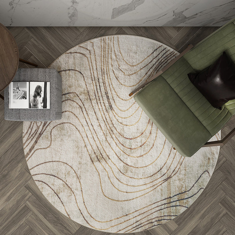 Unique Swirl Striped Pattern Rug Green and Beige Modern Rug Polyester Washable Non-Slip Pet Friendly Carpet for Parlour