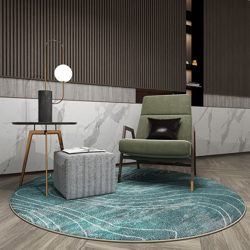 Unique Swirl Striped Pattern Rug Green and Beige Modern Rug Polyester Washable Non-Slip Pet Friendly Carpet for Parlour