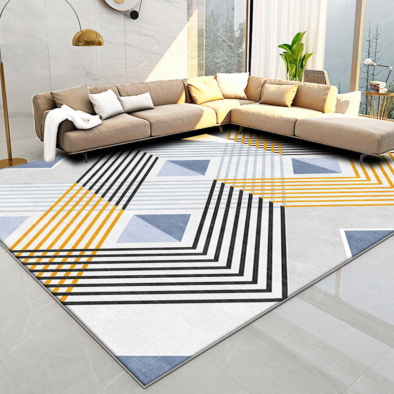 Yellow Living Room Area Rug Modernism Striped Pattern Rug Polyester Machine Non-Slip Backing Indoor Rug