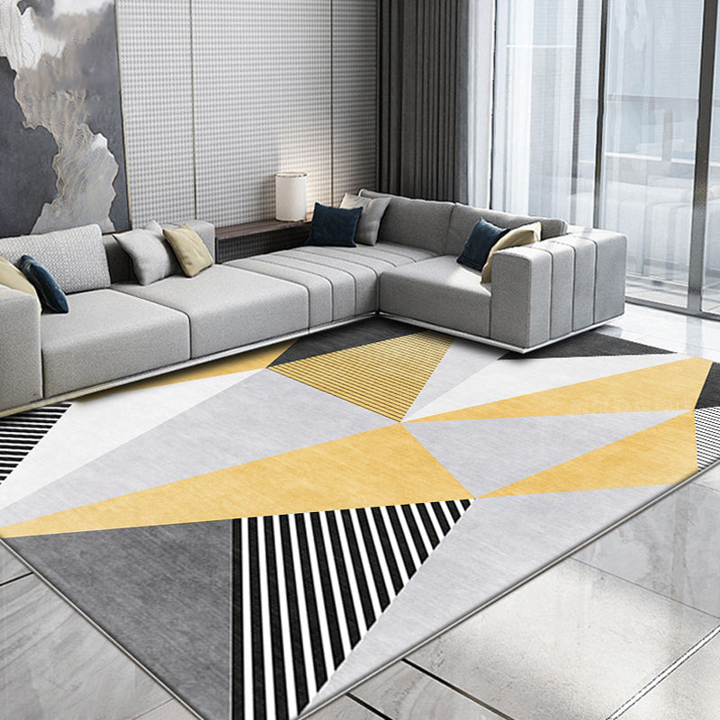 Nordic Striped Pattern Rug Yellow Polyester Carpet Washable Anti-Slip Backing Pet Friendly Rug for Parlour