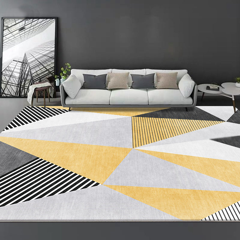 Nordic Striped Pattern Rug Yellow Polyester Carpet Washable Anti-Slip Backing Pet Friendly Rug for Parlour