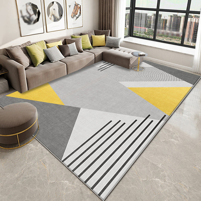 Novelty Bedroom Rug Grey and Yellow Striped Pattern Rug Polyester Washable Non-Slip Pet Friendly Area Rug