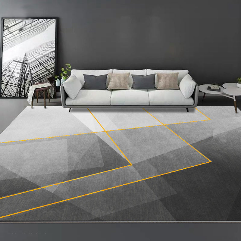 Black Geometric Pattern Rug Polyester Modernist Rug Machine Washable Anti-Slip Backing Rug for Bedroom