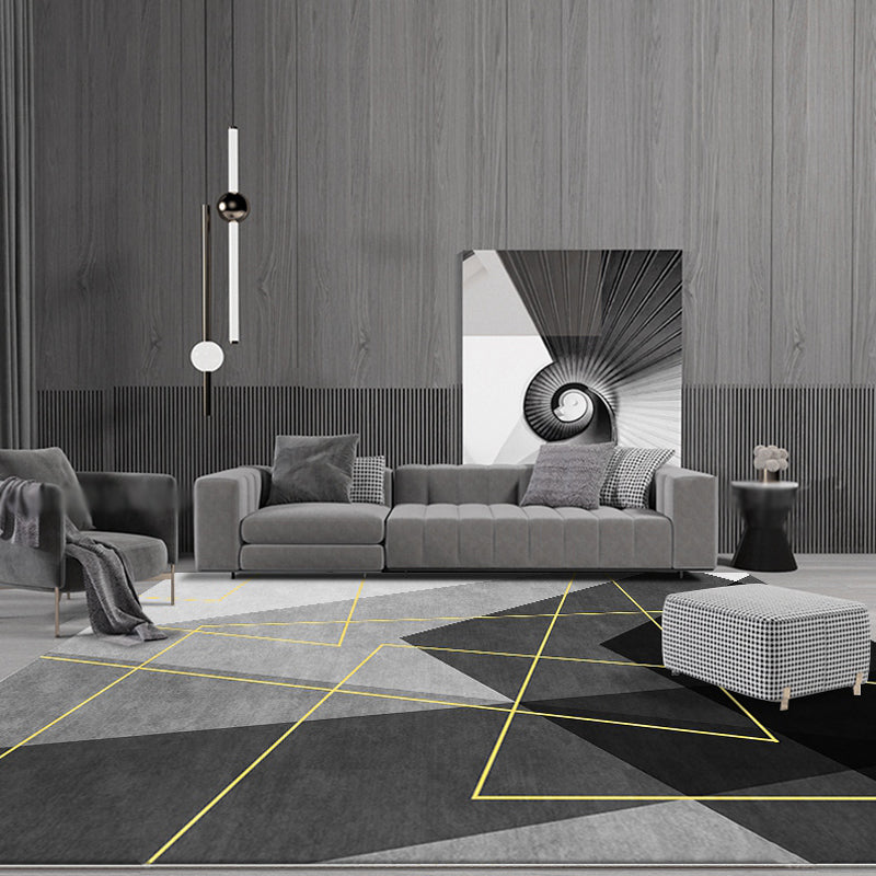Aesthetic Geometric Pattern Rug Black Modern Rug Polyester Washable Non-Slip Pet Friendly Area Carpet for Parlour