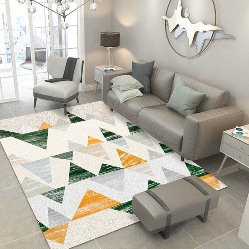 Contemporary House Interior Rug Pastel Triangles Patterned Carpet Polyester Machine Washable Rug