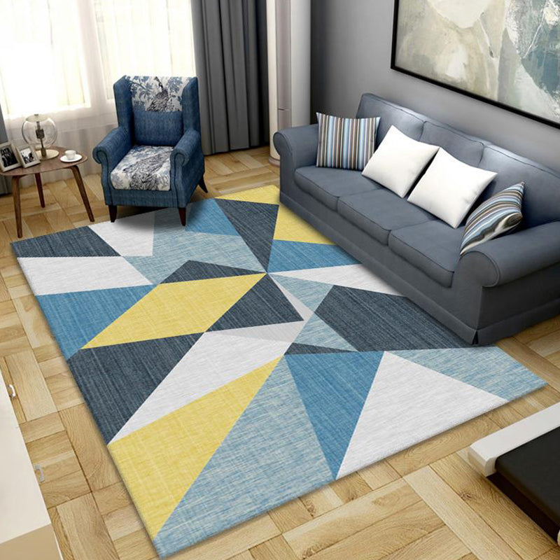Bright Color Block Patchwork Rug Polyester Contemporary Carpet Stain-Proofing Area Rug for Home Decor