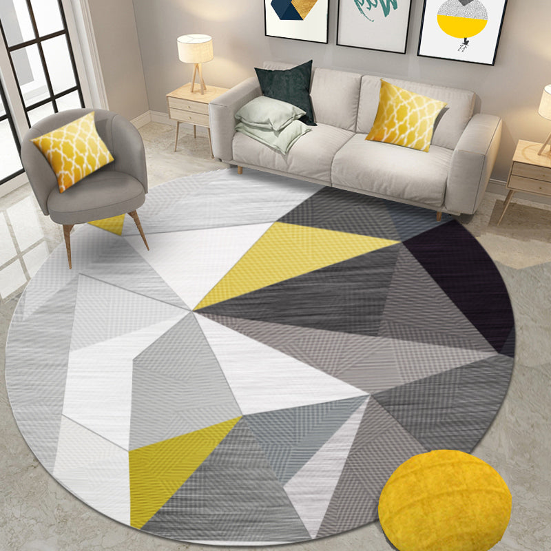 Modern 3D Geometric Indoor Rug Grey Polypropylene Rug Washable Anti-Slip Backing Carpet for Home
