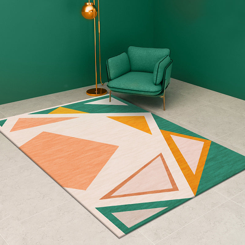 Minimalism Geometrical Pattern Rug Green Polypropylene Carpet Anti-Slip Indoor Rug for Living Room