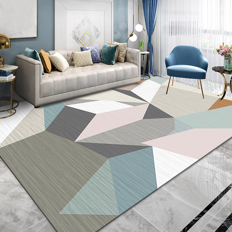 Contemporary 3D Look Geometric Rug Multi Color Polyester Carpet Stain-Proof Area Rug for Home Decor