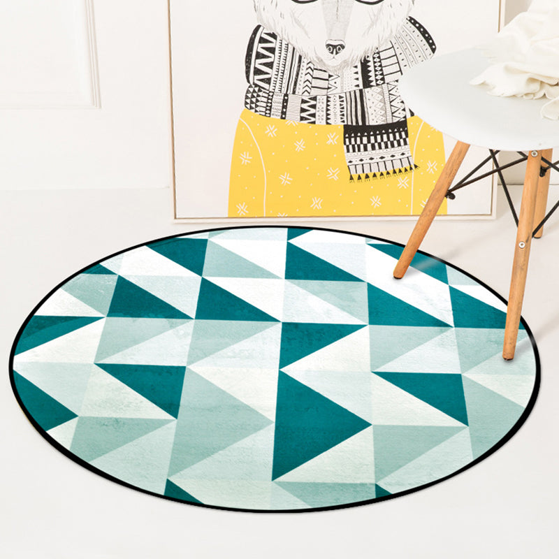Modern Living Room Area Rug Multi-Color Triangular Pattern Carpet Polyester Washable Rug