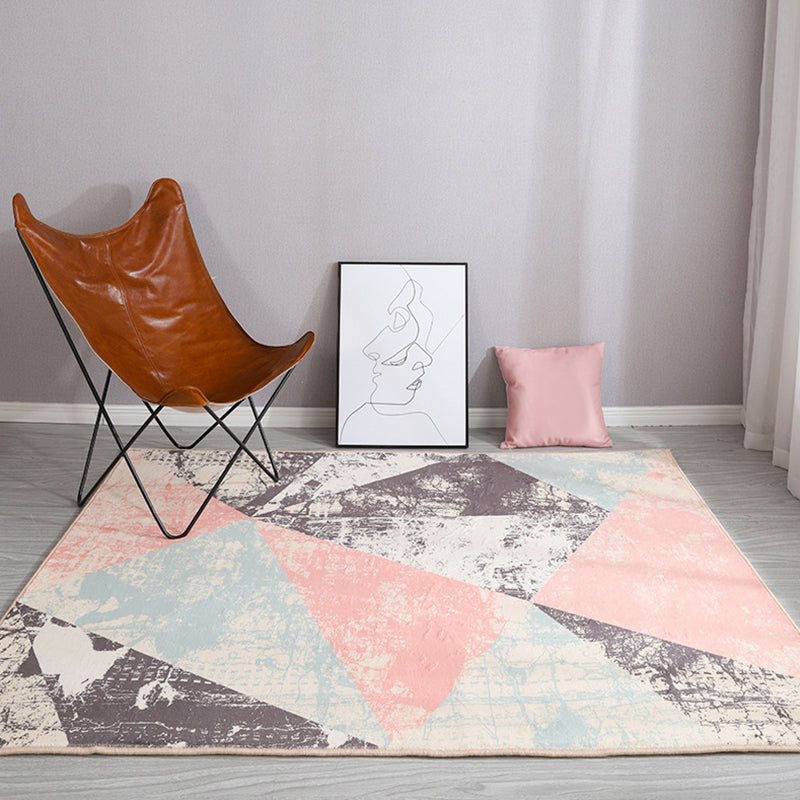 Minimalist Living Room Rug Pastel Geometric Indoor Rug Synthetics Washable Non-Slip Carpet