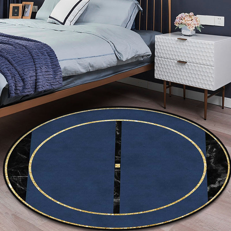 Minimalistic Marble Area Rug Dark Blue Polypropylene Rug Machine Washable Pet Friendly Non-Slip Carpet for Home