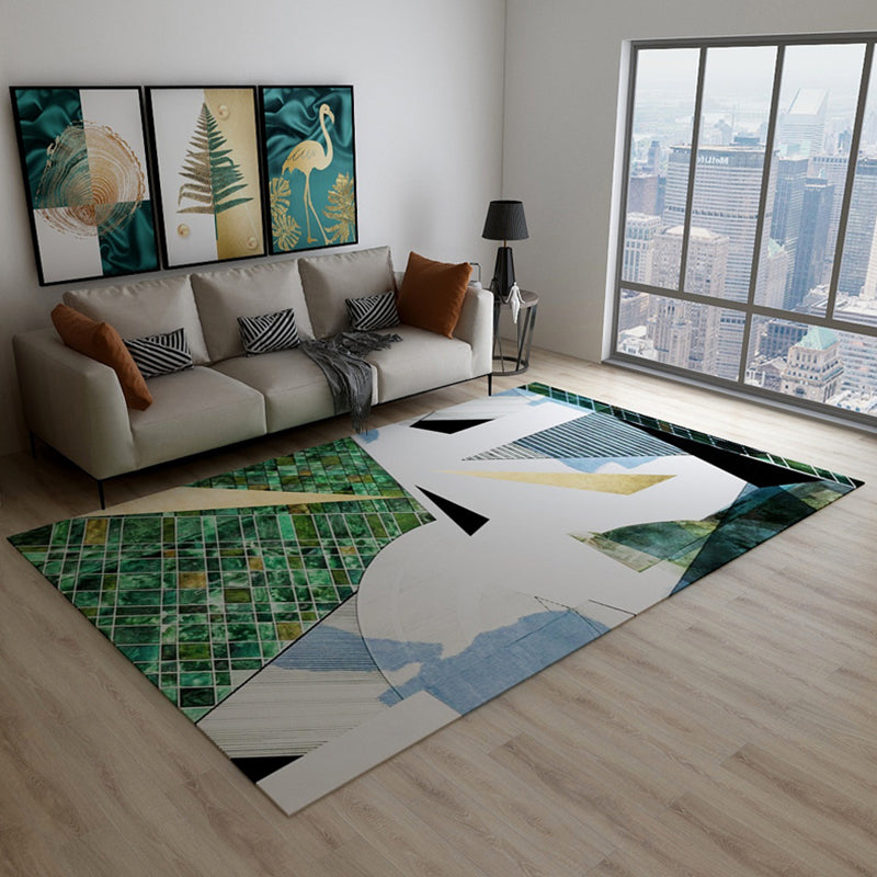 Contemporary House Interior Rug Multi-Colored Geometrical Shapes Carpet Synthetics Anti-Slip Easy Care Rug