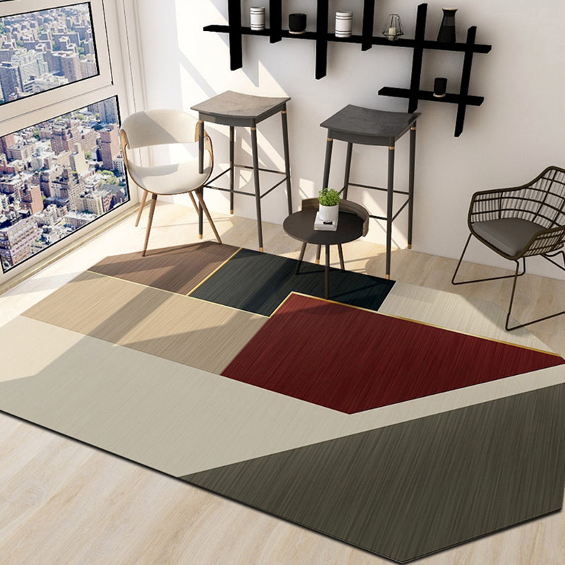 Odd-Shape Geometry Area Rug Dark Color Modern Carpet Polyester Pet Friendly Non-Slip Washable Rug for Home
