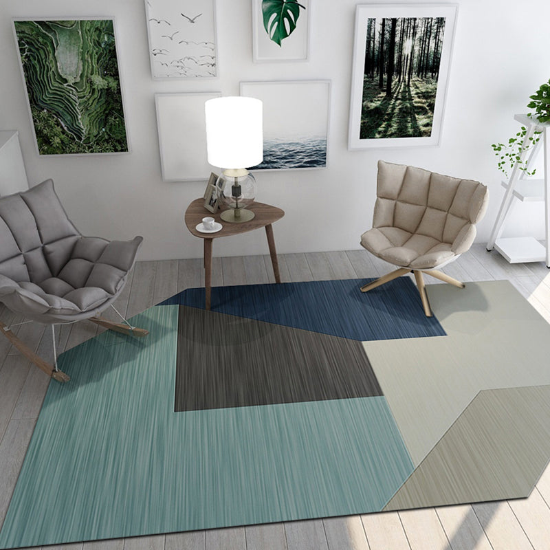 Dark Bedroom Rug Modern Color Blocking Geometric Carpet Synthetics Anti-Slip Backing Indoor Rug