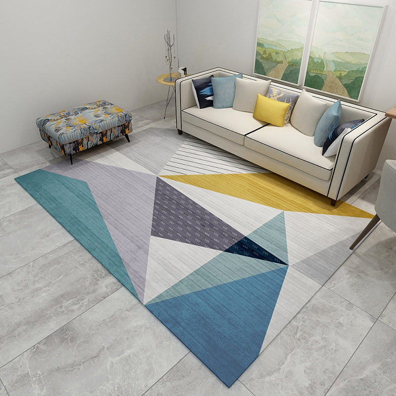 Stylish Multi Color Contemporary Rug Polyester Colorblock Geometrical Rug Stain Resistant Carpet for Home