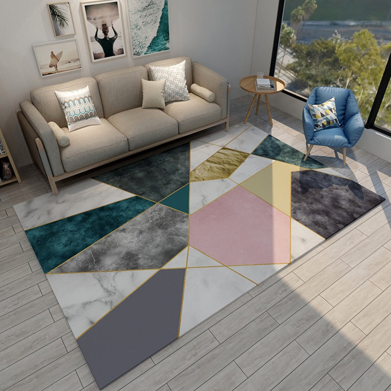 Modern Home Area Rug Multicolor Triangle Color Blocking Carpet Synthetics Washable Non-Slip Rug