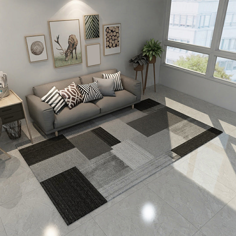 Dark Modern Style Rug Polyester Colorblock Geometric Patterned Rug Machine Wash Anti-Slip Carpet for Room