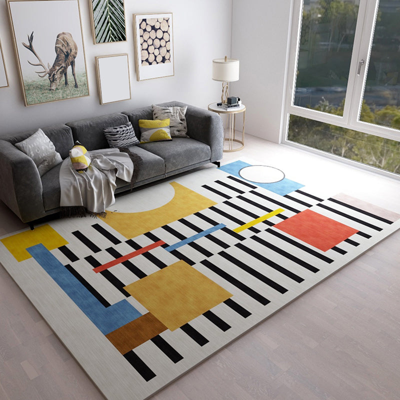 Multi Color Living Room Rug Bold Stripe and Geometric Carpet Synthetics Easy Care Indoor Rug