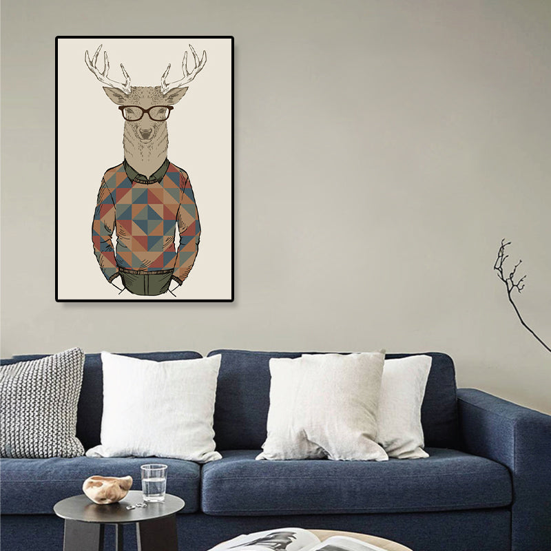 Gentleman Mr Deer Wall Art Kids Cool Animal Canvas Print in Pastel Color for Bedroom