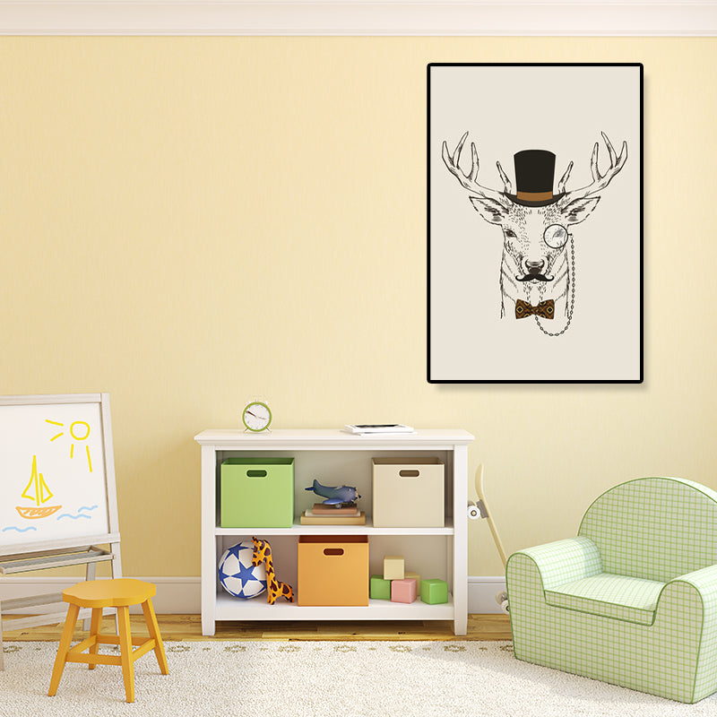 Gentleman Mr Deer Wall Art Kids Cool Animal Canvas Print in Pastel Color for Bedroom