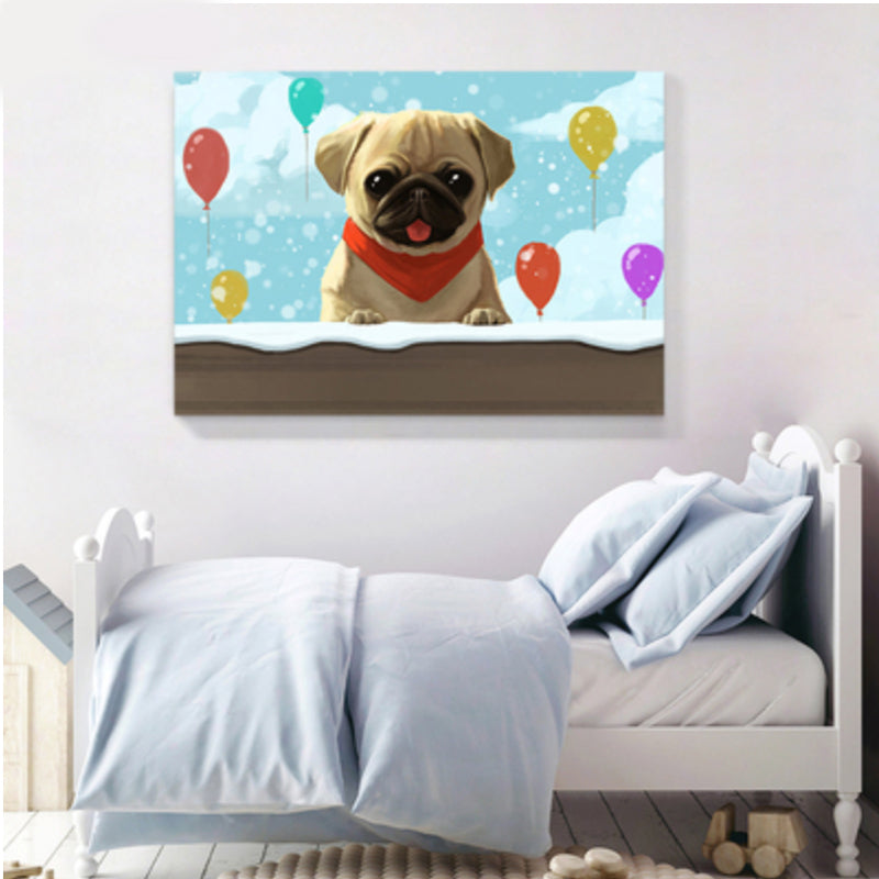 Drawing Animal Wall Decor Soft Color Childrens Art Canvas Print for Boys Bedroom