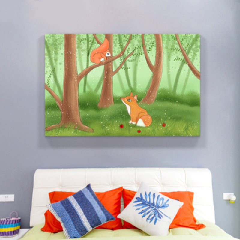 Drawing Animal Wall Decor Soft Color Childrens Art Canvas Print for Boys Bedroom