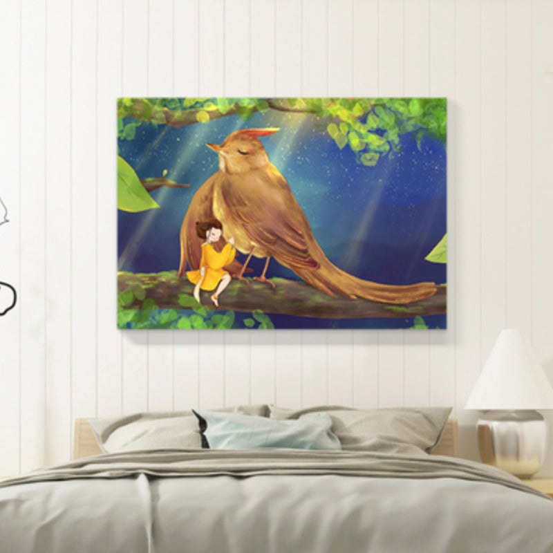 Drawing Animal Wall Decor Soft Color Childrens Art Canvas Print for Boys Bedroom