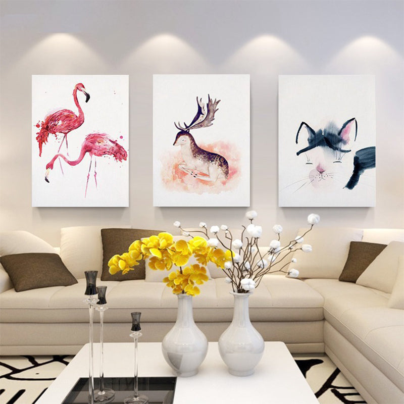 Toile d'art avec illustration mignonne d'animaux, décoration murale intérieure de maison, vie sauvage, couleur douce, texturée