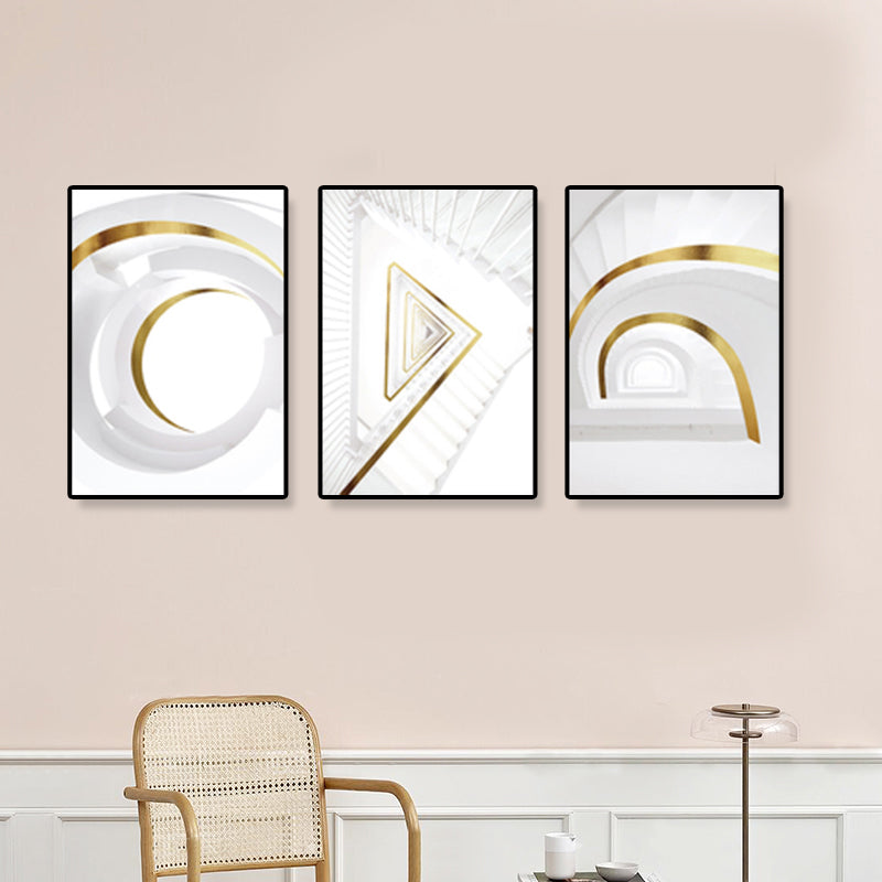 Modern Geometric Canvas Art White and Gold Architecture Wall Decor for Living Room