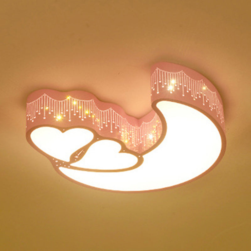 Cartoon Moon and Heart Ceiling Light Metal Acrylic LED Ceiling Mount Light for Kid Bedroom