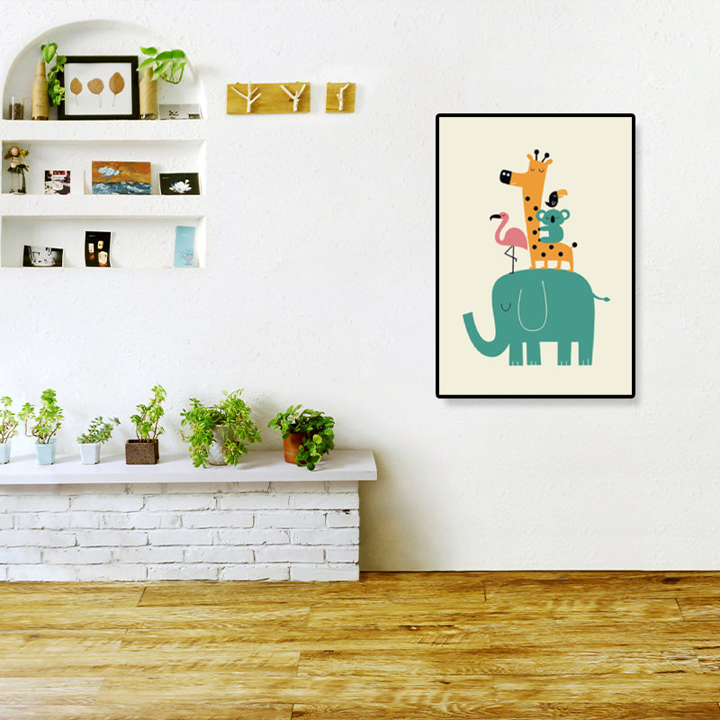 Colorful Illustration Animal Canvas Textured Cartoon Childrens Room Wall Art Print