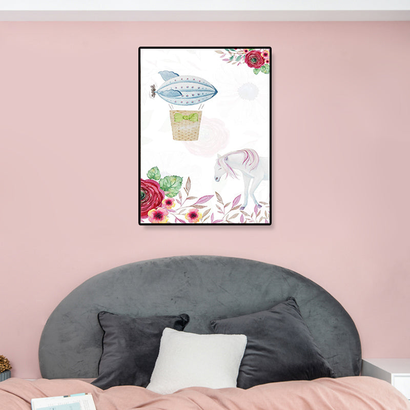 Kids Illustrated Animal Canvas Print Teens Bedroom Wall Art Decor in Light Color