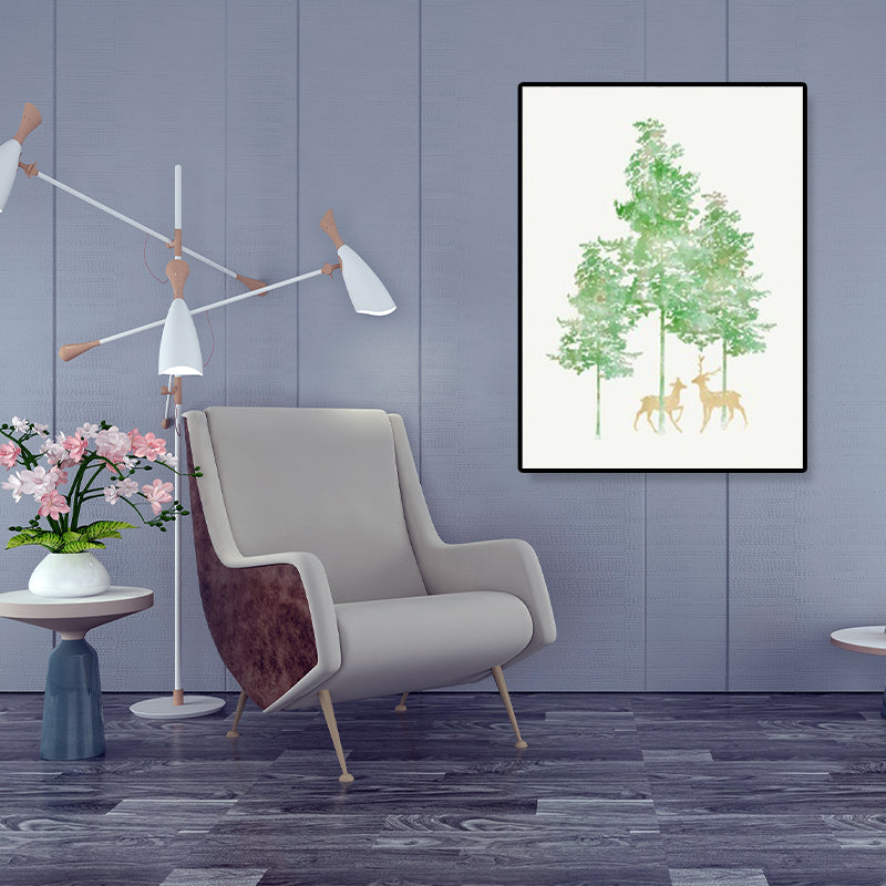 Deer Under the Trees Art Print Dining Room Animal Canvas in Green for Decoration