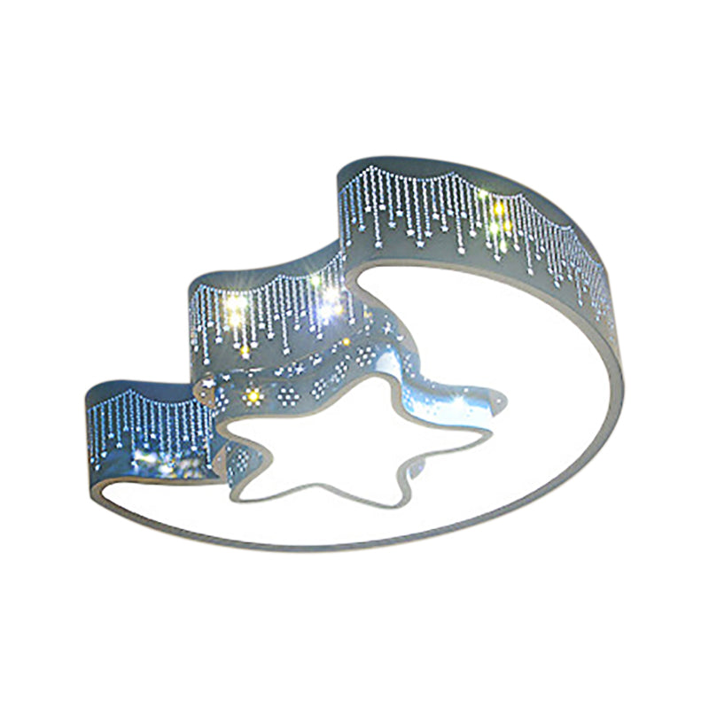 Metal Hollow Star Moon Ceiling Lamp Boys Girls Room Cartoon Eye-Caring LED Flush Mount Light