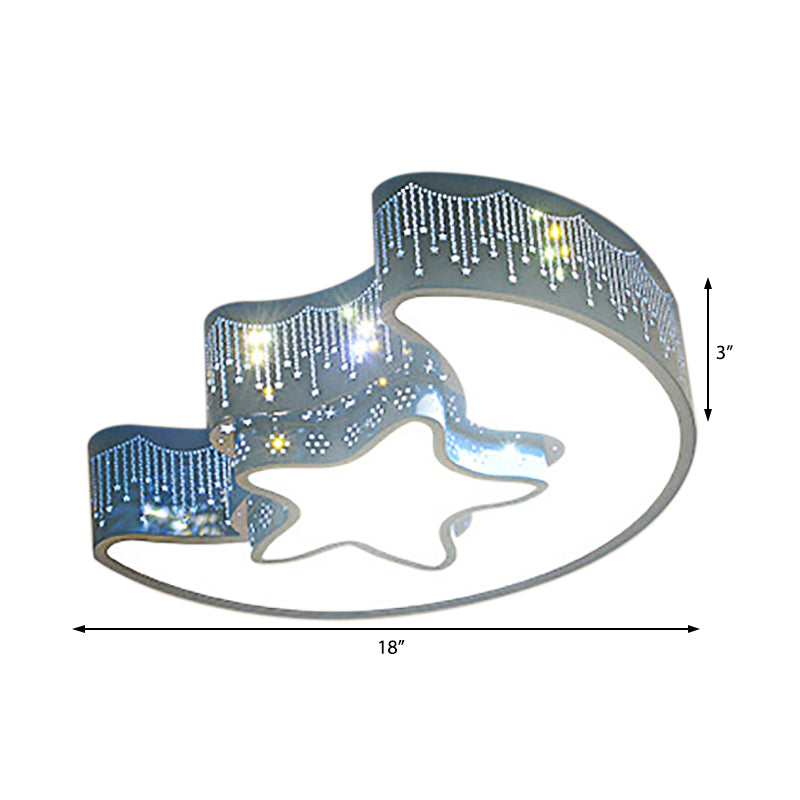 Metal Hollow Star Moon Ceiling Lamp Boys Girls Room Cartoon Eye-Caring LED Flush Mount Light