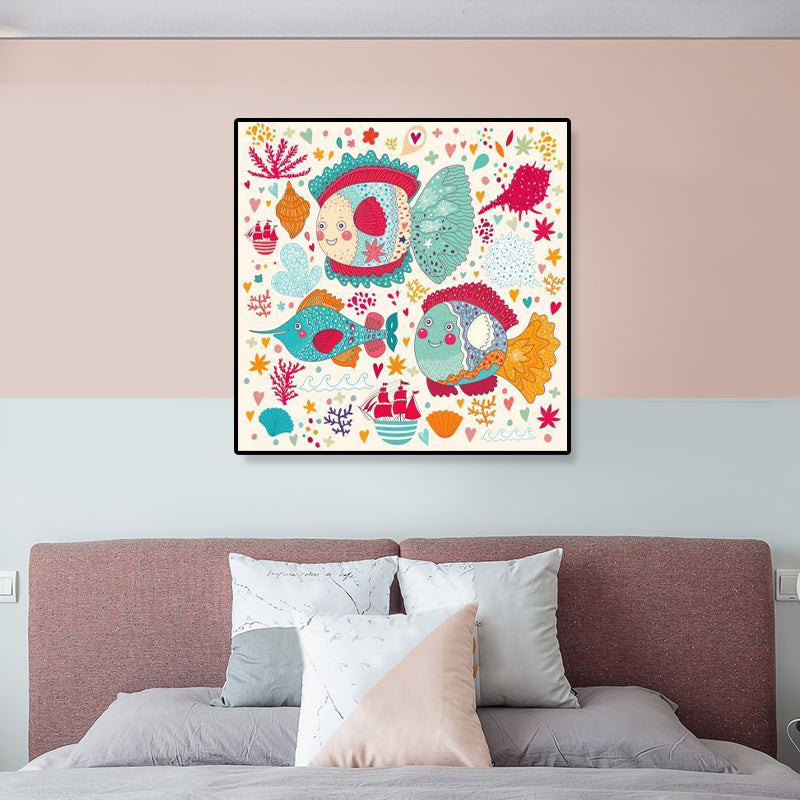 Bunter Cartoon-Wandkunst-Dekor-Illustrations-Tier-Leinwanddruck für Kinderzimmer