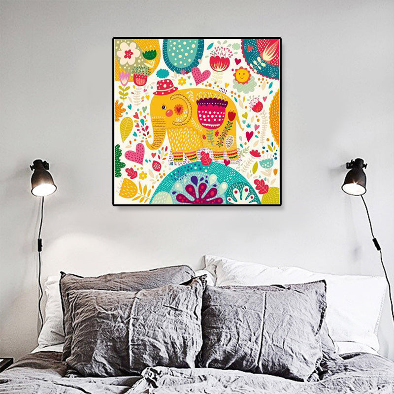 Bunter Cartoon-Wandkunst-Dekor-Illustrations-Tier-Leinwanddruck für Kinderzimmer