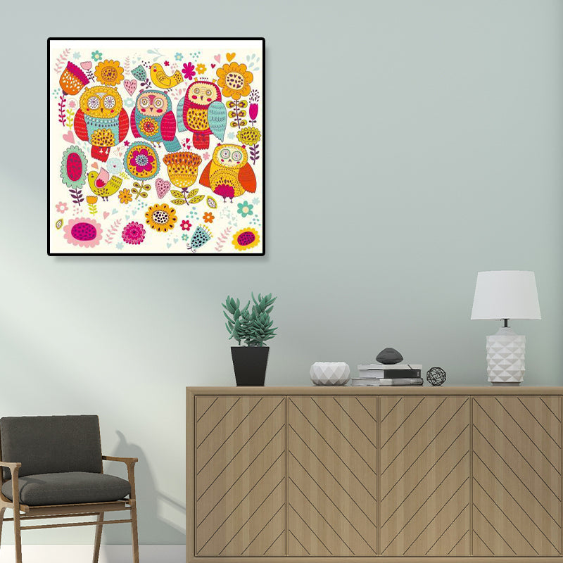 Colorful Cartoon Wall Art Decor Illustration Animal Canvas Print for Kids Bedroom